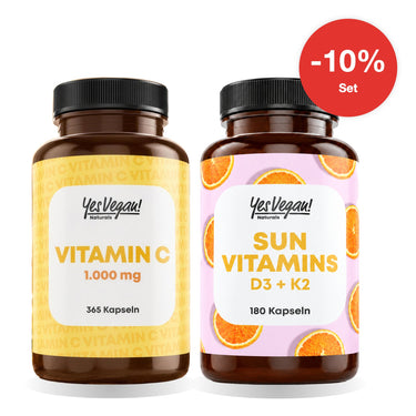KI-generierte Abbildung (beispielhaft): Immun-Duo: Vitamin C 1.000 mg + Vitamin D3 K2 Omega 3 – Set, 10% sparen