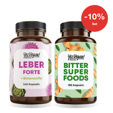 KI-generierte Abbildung (beispielhaft): Leber-Duo: Leber Forte + Bitter Superfoods – Set, 10% sparen