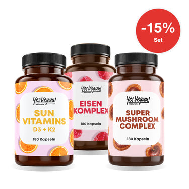 KI-generierte Abbildung (beispielhaft): Winter-Ritual: Vitamin D3 K2 Omega 3 + Eisen + Super Mushroom – Set, 15% sparen