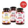 KI-generierte Abbildung (beispielhaft): Vegan Basics Set: Vitamin B12 + Vitamin D3 K2 Omega 3 + Eisen – Set, 15% sparen