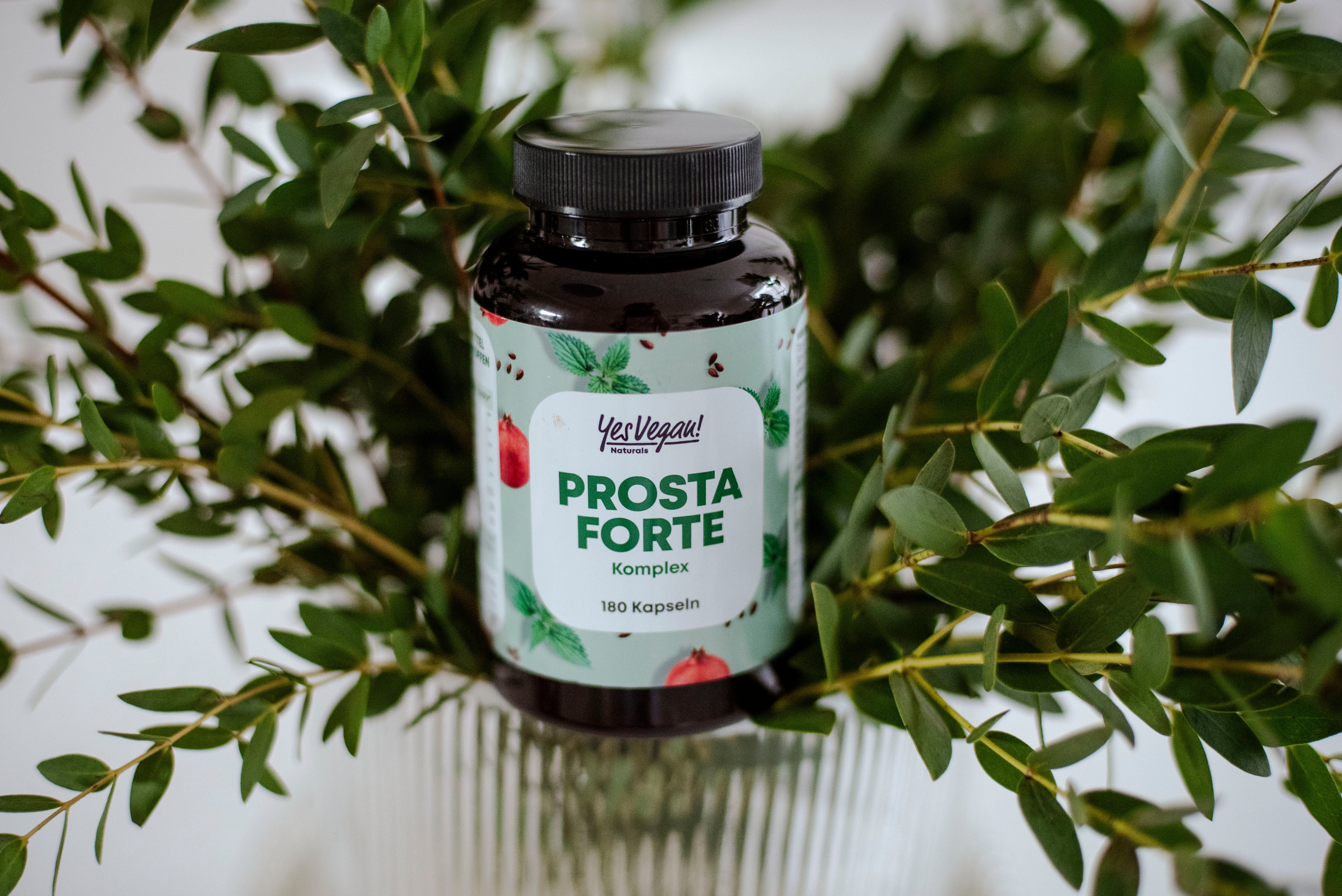 Yes Vegan Prosta Forte Komplex 180 Kapseln zwischen Eukalyptuszweigen