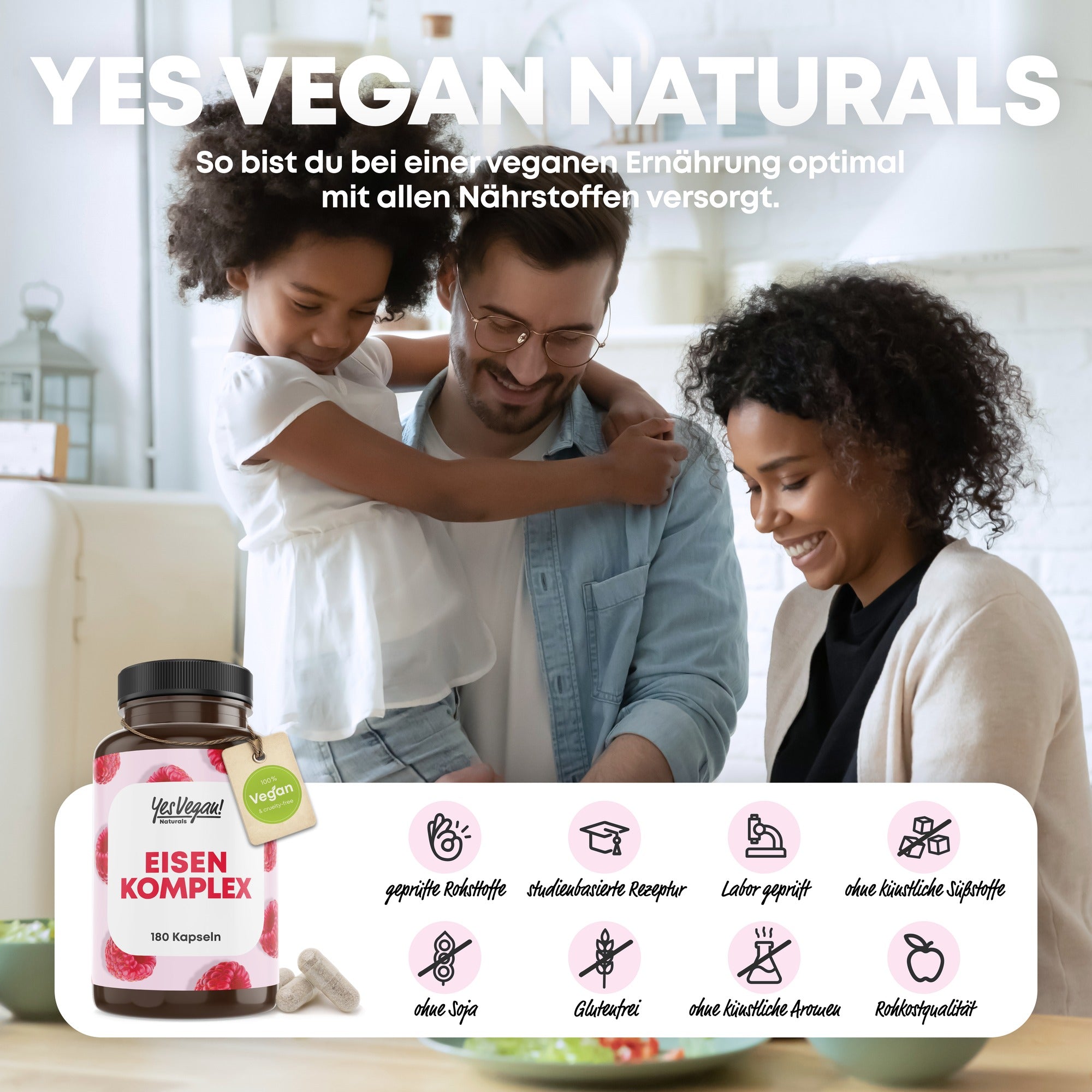 Yes Vegan Naturals – Eisen Komplex, geprüfte Rohstoffe, laborgeprüft, ohne Soja, glutenfrei