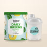 KI-generierte Abbildung (beispielhaft): Daily Greens Superfood Trinkpulver 300 g mit Yes Vegan Shaker – Set
